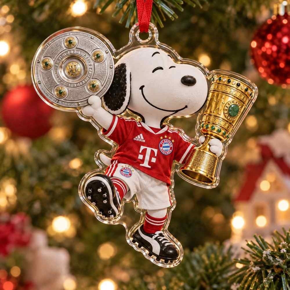 Snoopy Bayern Munich German Football Double Trophy Christmas Acrylic Ornament Celebration Gifts