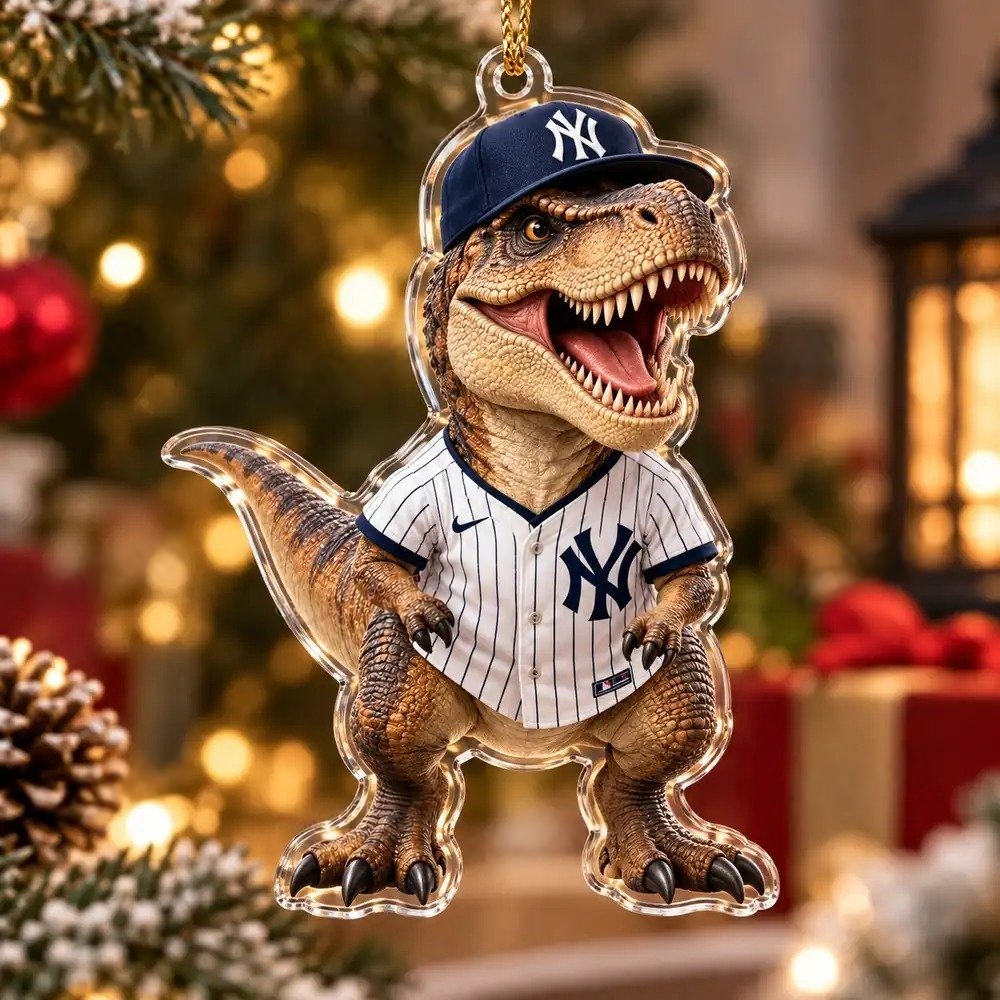 New York Mets T-Rex Dinosaur Baseball Christmas Ornament Tree Decor Gifts For Mets Boys
