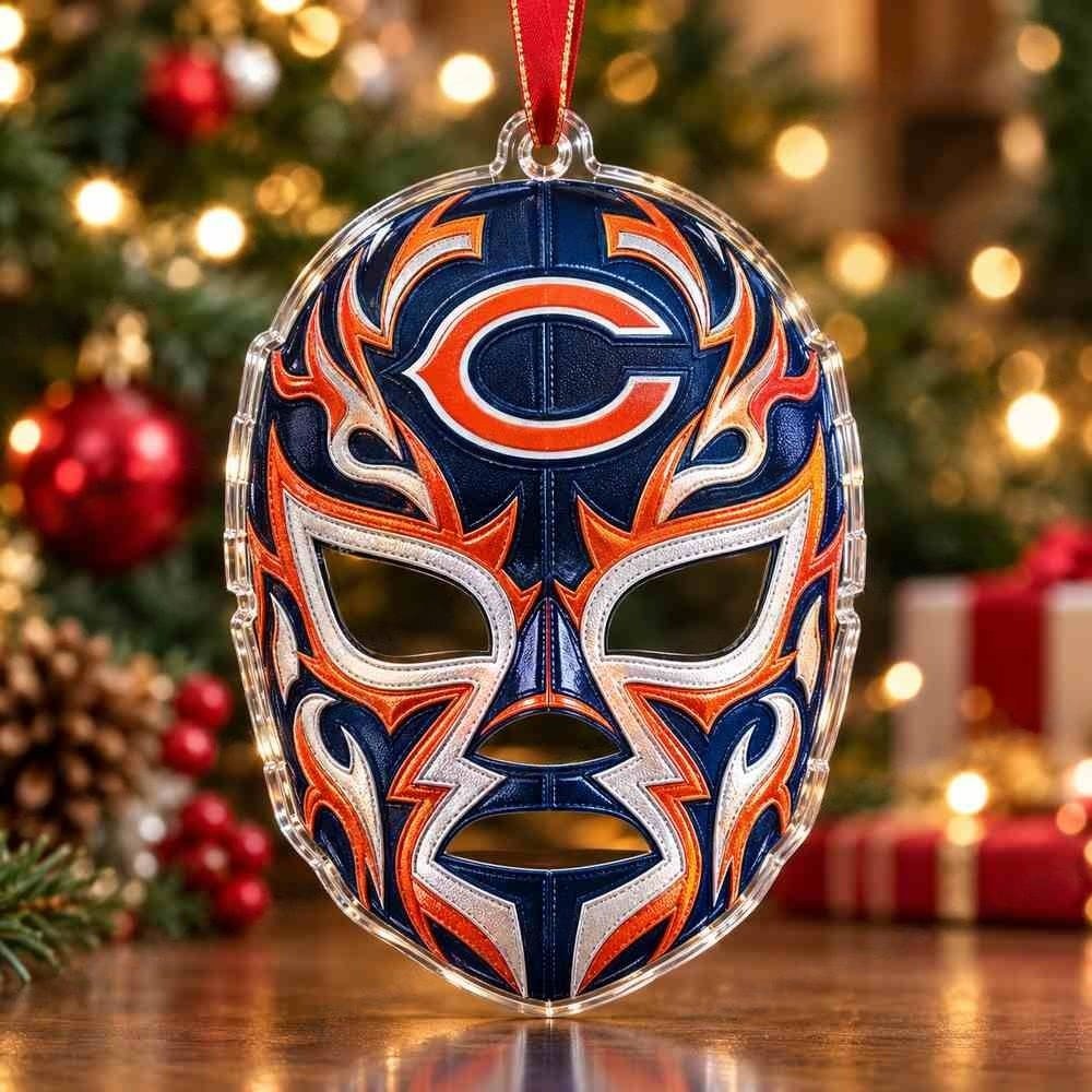 Chicago Bears Luchador Mask Christmas Acrylic Ornament Mexican Wrestling Theme Holiday Home Display Gift