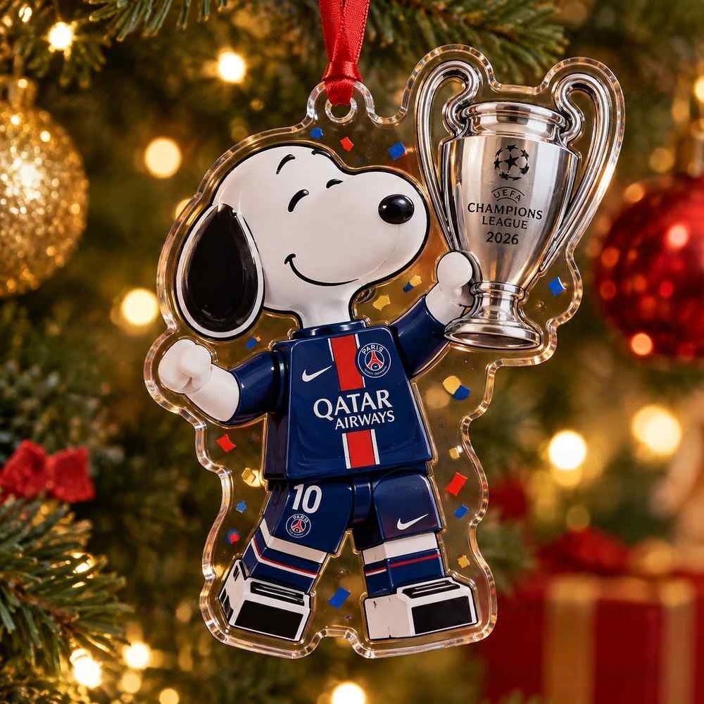 Paris Saint Germain UEFA Champions League Snoopy Trophy Xmas Acrylic Ornament Football Celebration Gift