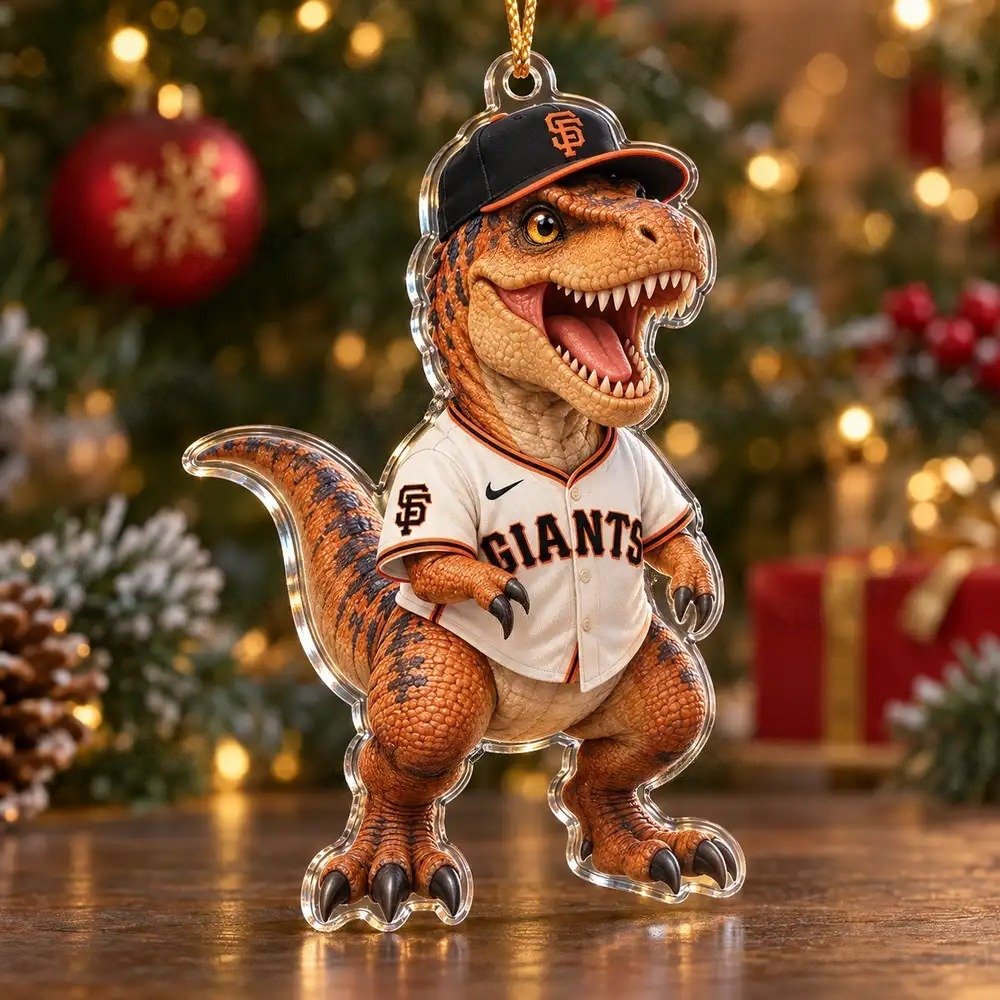 San Francisco Giants T-Rex Dinosaur Baseball Xmas Acrylic Ornament Holiday Celebration Gifts