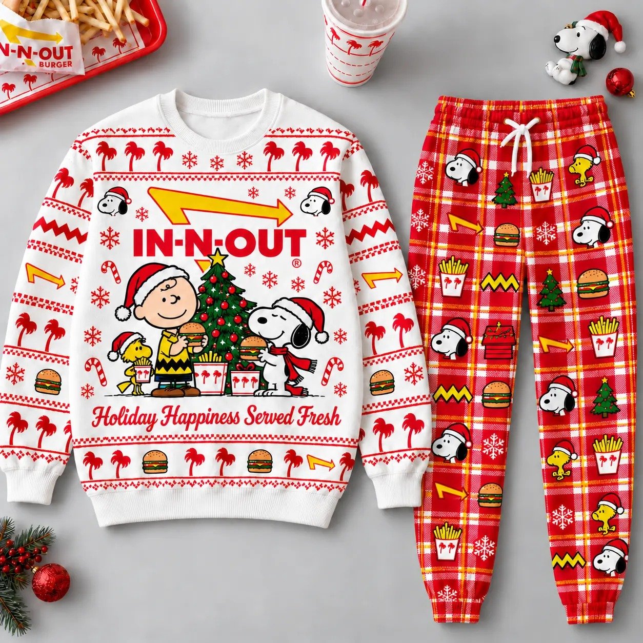 In-N-Out Peanuts Snoopy Sweatshirt And Sweatpant In-N-Out Burger Gear Gift Idea