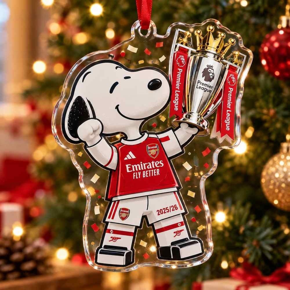 Arsenal Premier League Champions Snoopy Trophy Christmas Ornament Gifts For Arsenal Lovers