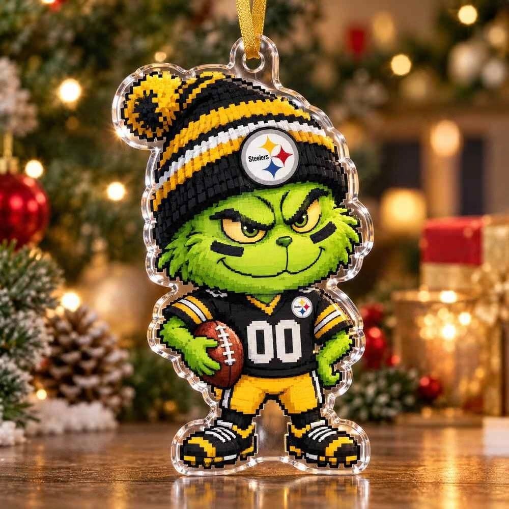 Pittsburgh Steelers Grinch Chibi Pixel Christmas Acrylic Ornament Festive Football Tree Decor Gifts Ideas