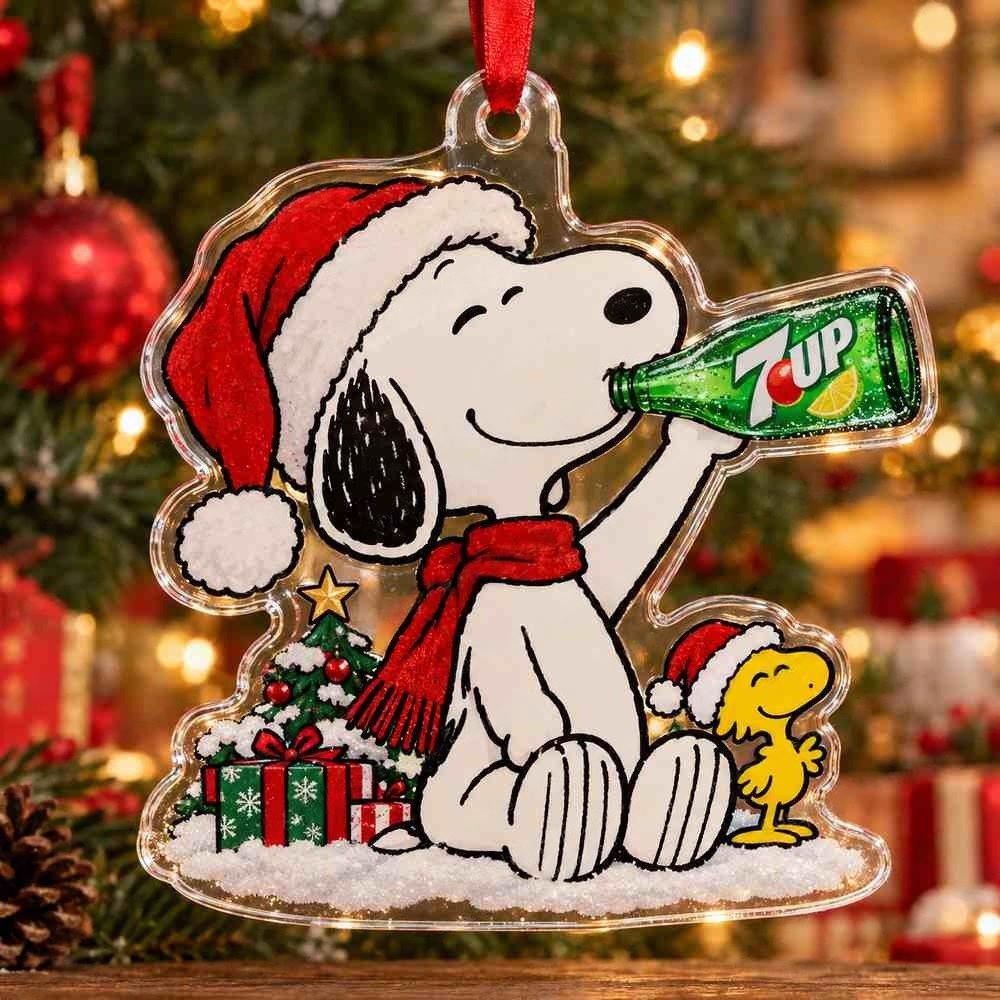 Snoopy 7UP Soft Drink Christmas Acrylic Ornament Classic Festive Beverage Display Husband Gifts