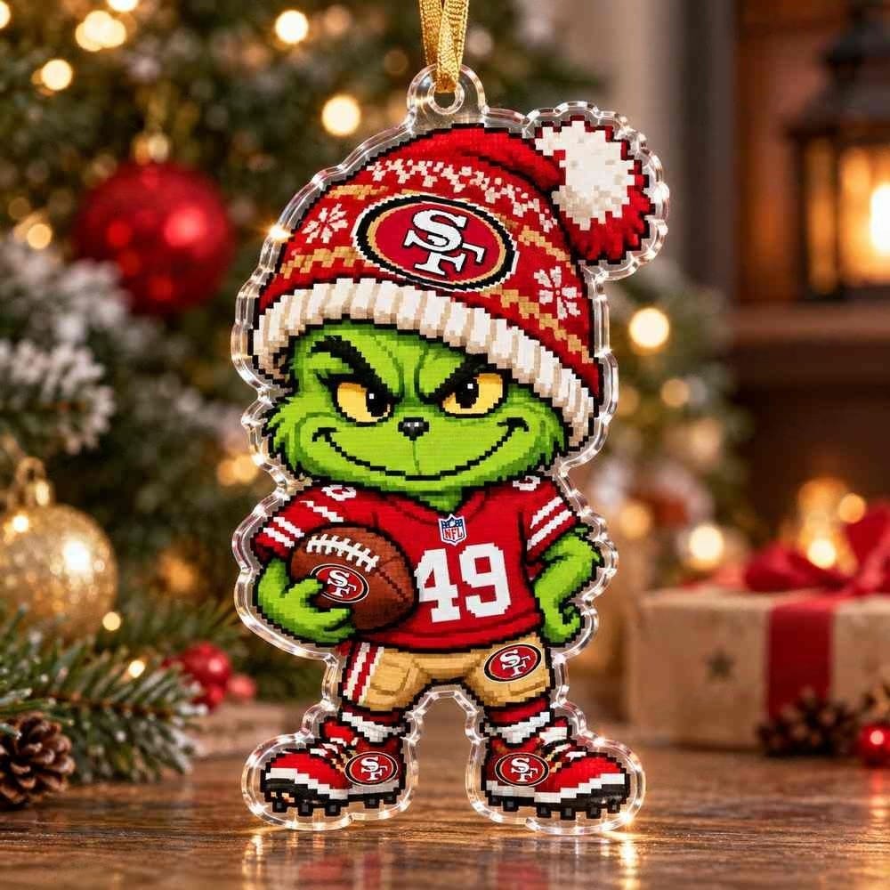 San Francisco 49ers Grinch Chibi Pixel Christmas Acrylic Ornament Festive Football Tree Decor Gifts For 49ers Fans