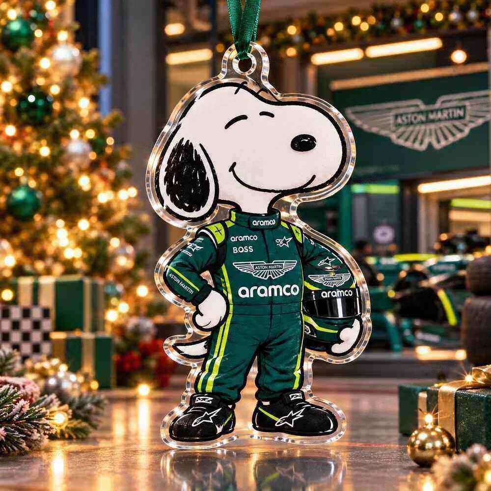 Snoopy Aston Martin Aramco Formula 1 Racing Holiday Acrylic Ornament Christmas Tree Display Gifts