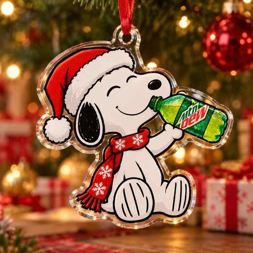 Snoopy Mountain Dew Soft Drink Christmas Acrylic Ornament Gift For Soda Enthusiasts
