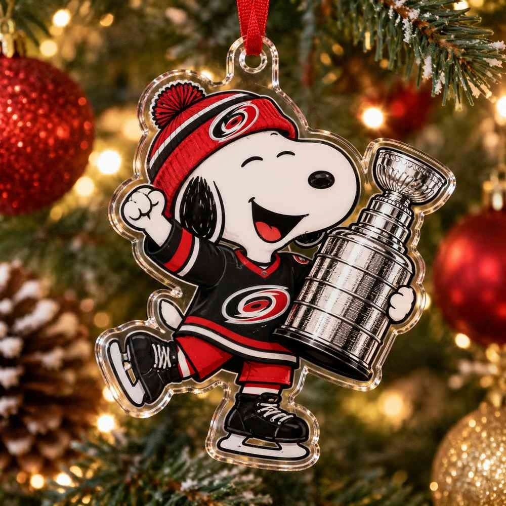 Snoopy Carolina Hurricanes Hockey Trophy Xmas Acrylic Ornament Celebration Tree Accent Gifts