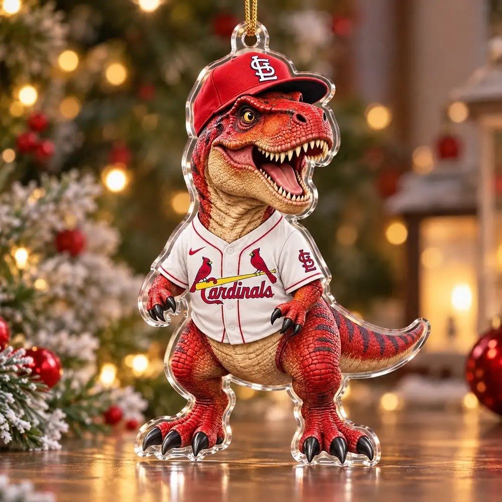 St. Louis Cardinals T-Rex Dinosaur Baseball Christmas Tree Ornament Gift For Baseball Fans