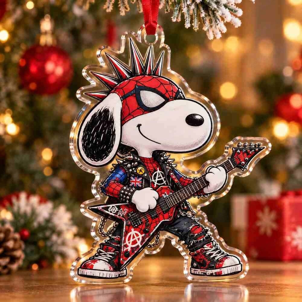 Snoopy Spider Punk Hobie Brown Guitar Christmas Acrylic Ornament Gift For Music Lovers