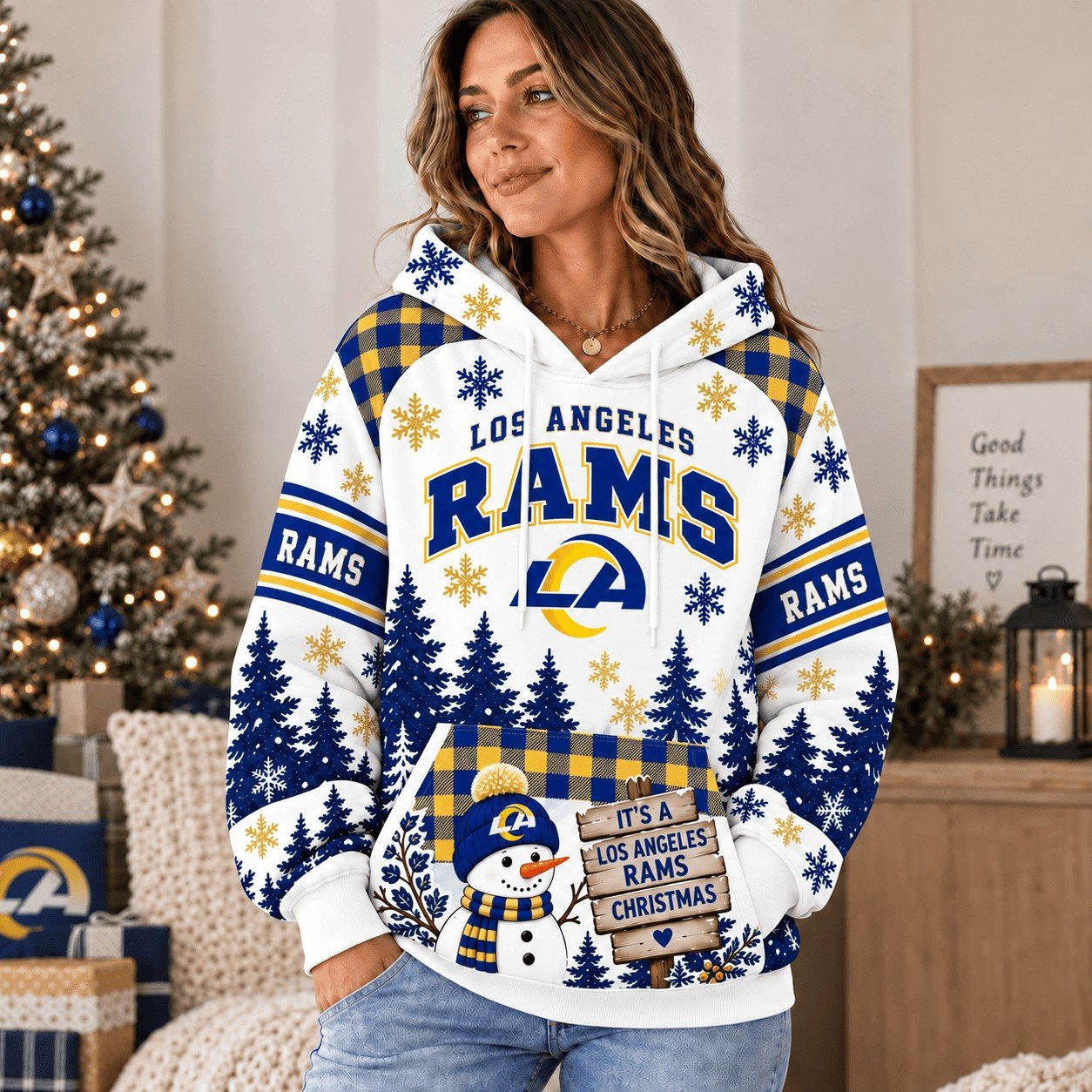 Los Angeles Rams Christmas Snowy Forest Hoodie Rams Game Wear Sportswear Gift