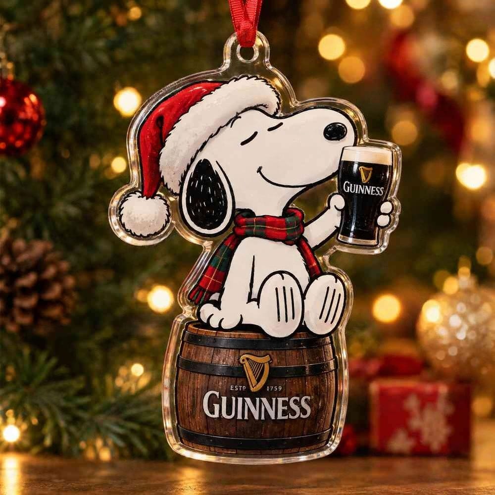 Snoopy Guinness Beverage Christmas Acrylic Ornament Irish Stout Holiday Keepsake Men Gifts