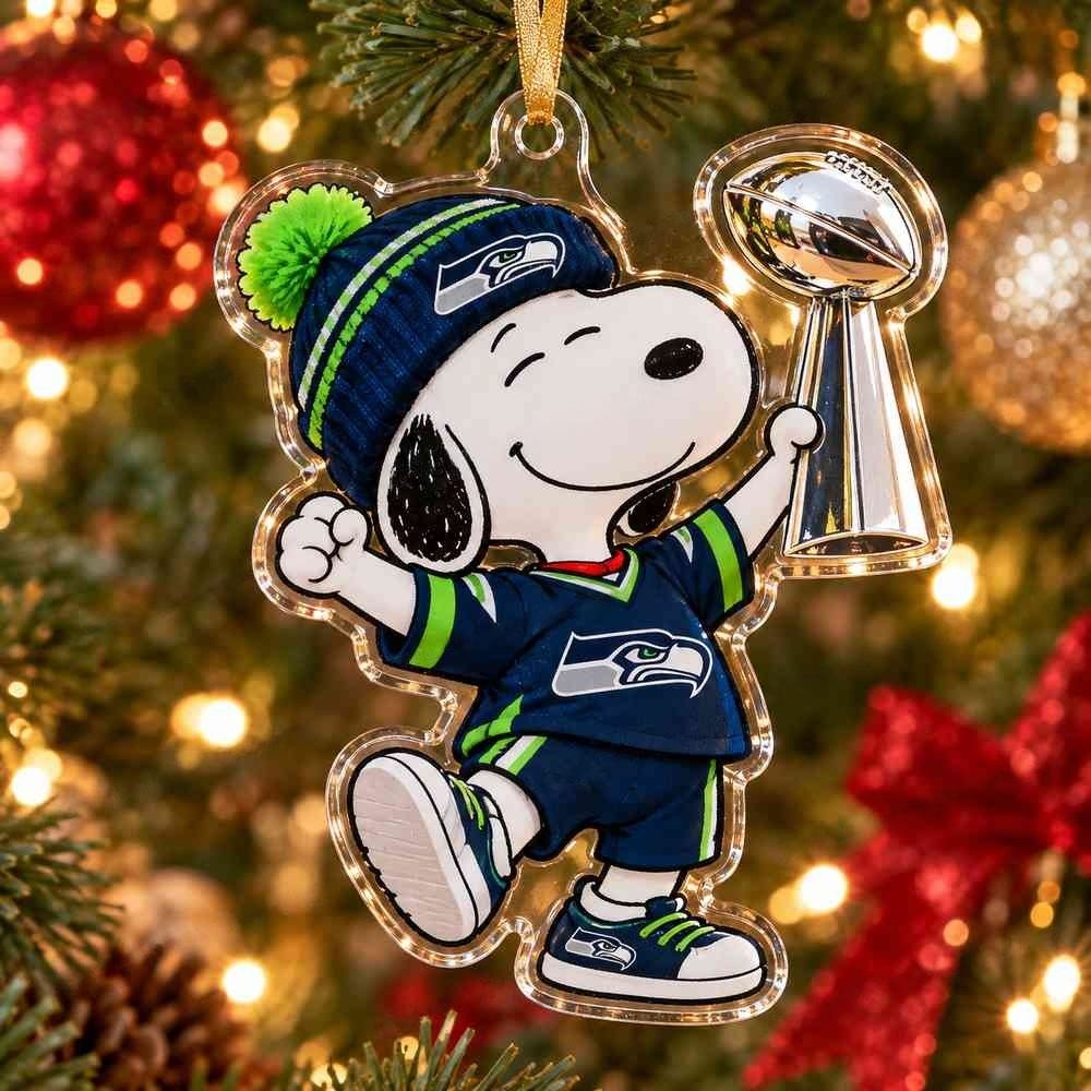 Snoopy Seattle Seahawks Football Trophy Christmas Acrylic Ornament Gift For Football Fans