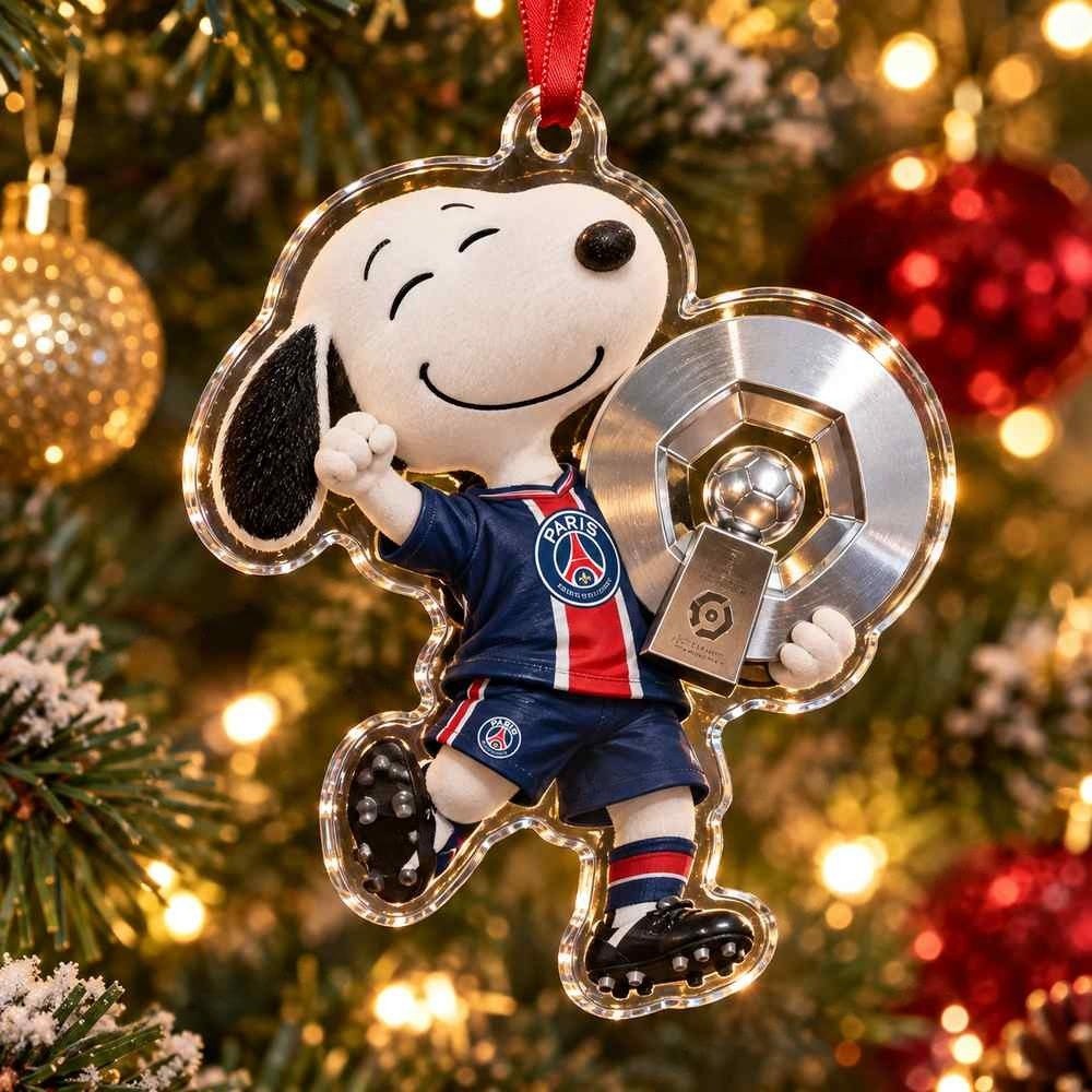 Snoopy PSG Ligue 1 Trophy Christmas Acrylic Ornament Gift For Fans Boys