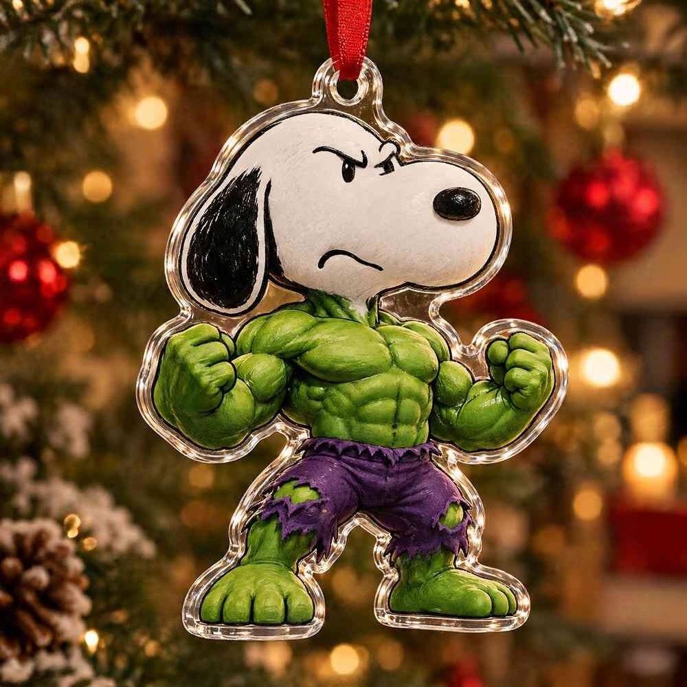 Snoopy Hulk Superhero Xmas Acrylic Ornament Marvel Collectible Gifts For Superhero Fans