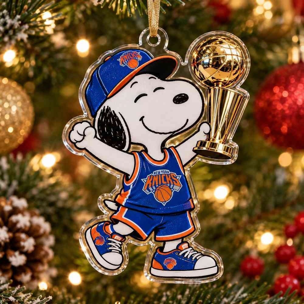 Snoopy New York Knicks Basketball Trophy Christmas Acrylic Ornament Gift For Basketball Collectors