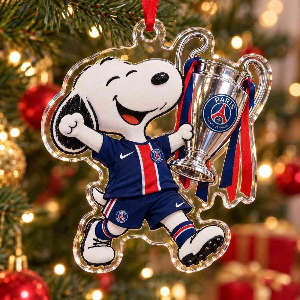 Snoopy PSG European Football Trophy Christmas 2026 Acrylic Ornament Gift For Soccer Collectors