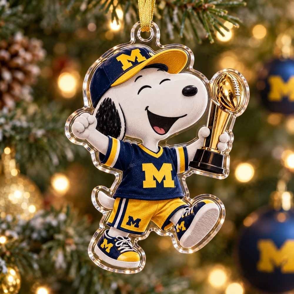 Snoopy Michigan Wolverines Football Trophy Acrylic Ornament Gift For College Football Supporters