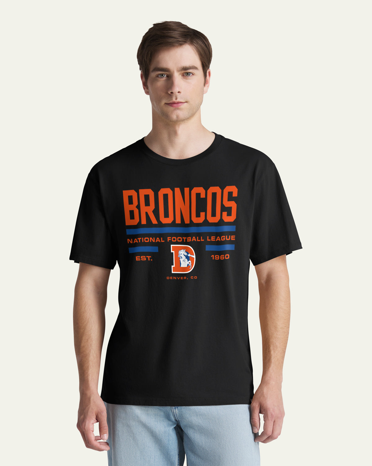 Denver Broncos x 47 Brand Merch Historic Stack Block T-Shirt Denver Fan Clothes