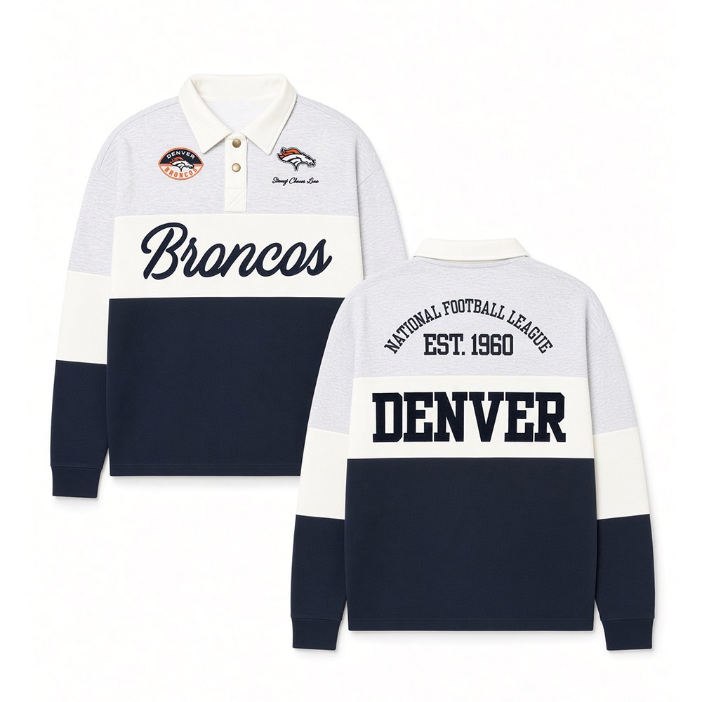 Denver Broncos x 47 Brand Merch Stoney Clover Lane Long Sleeve Polo Shirt Broncos Wear
