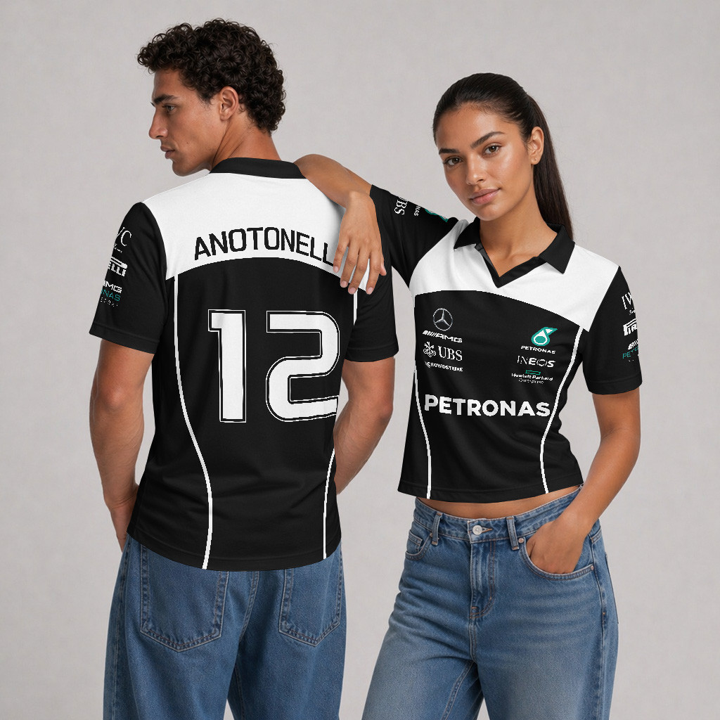 The Italian Sensation #12 silver black and teal AMG tribute custom V-neck racing polo shirt