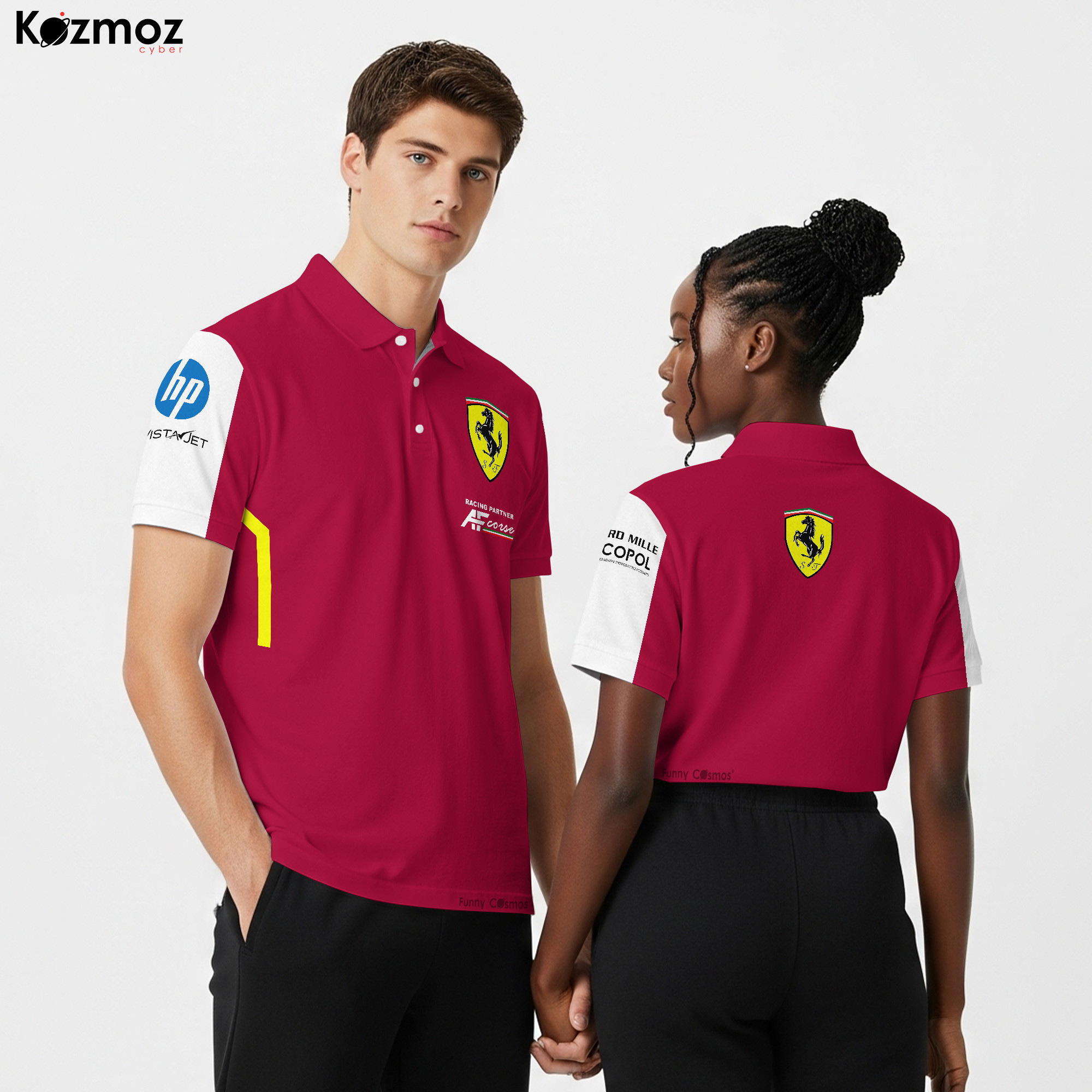 AF Corse 2025 Le Mans 24h Red and Yellow Tribute Racing Polo Shirt