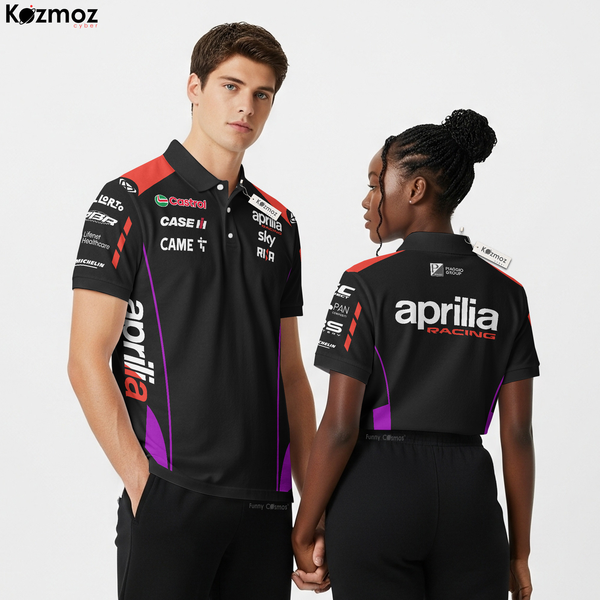 Aprilia Racing MotoGP matte black and crimson tribute paddock polo shirt