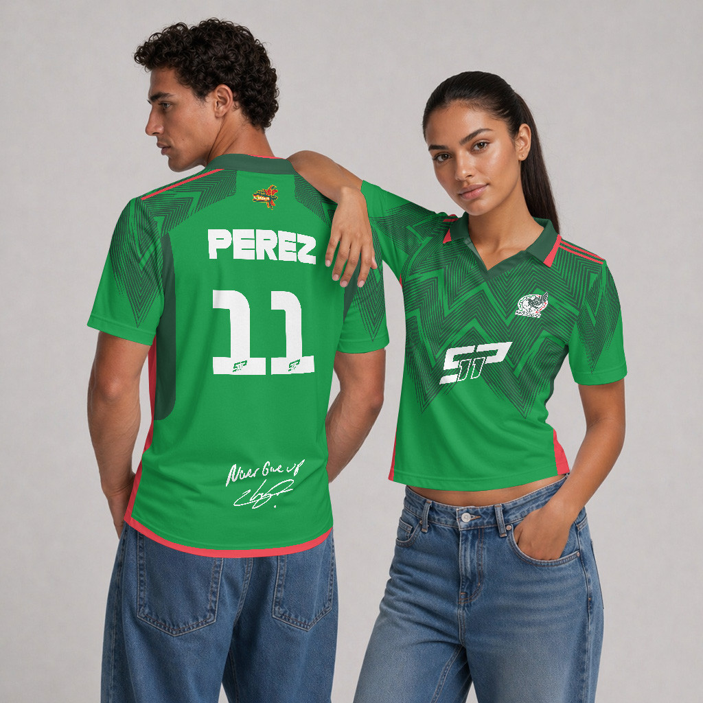 Sergio x Mexico green white and red Grand Prix tribute custom V-neck racing polo shirt