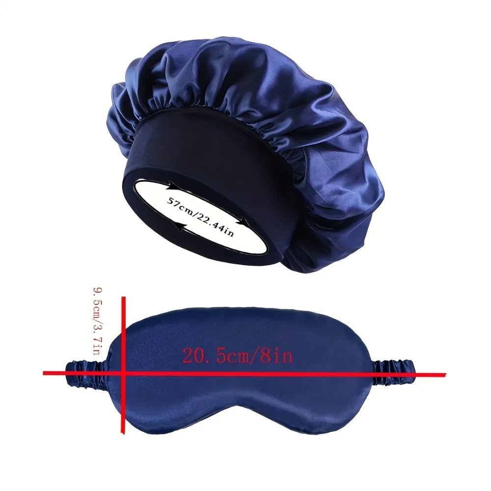 The bonnet's wide band and the eye mask, with their sizes