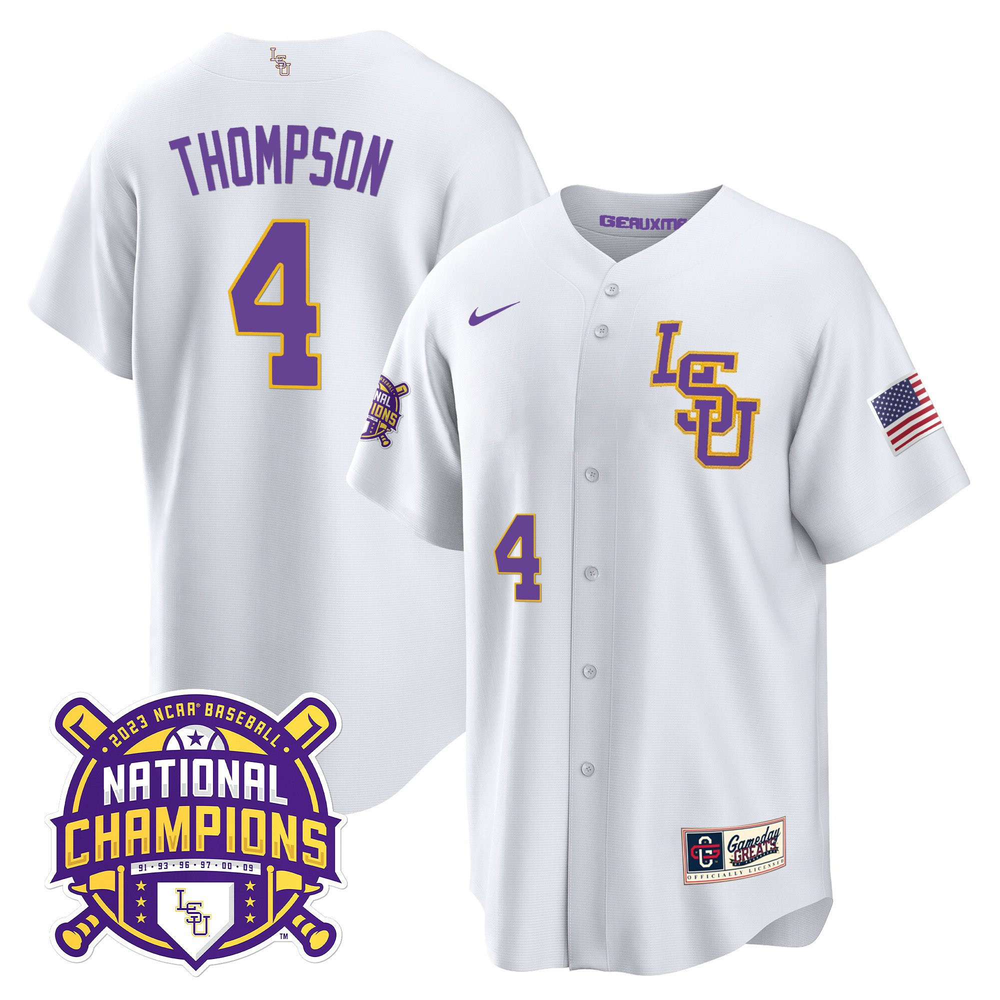 Jordan Thompson 4 LSU Tigers Jersey 2023 National Champions Baseball ...