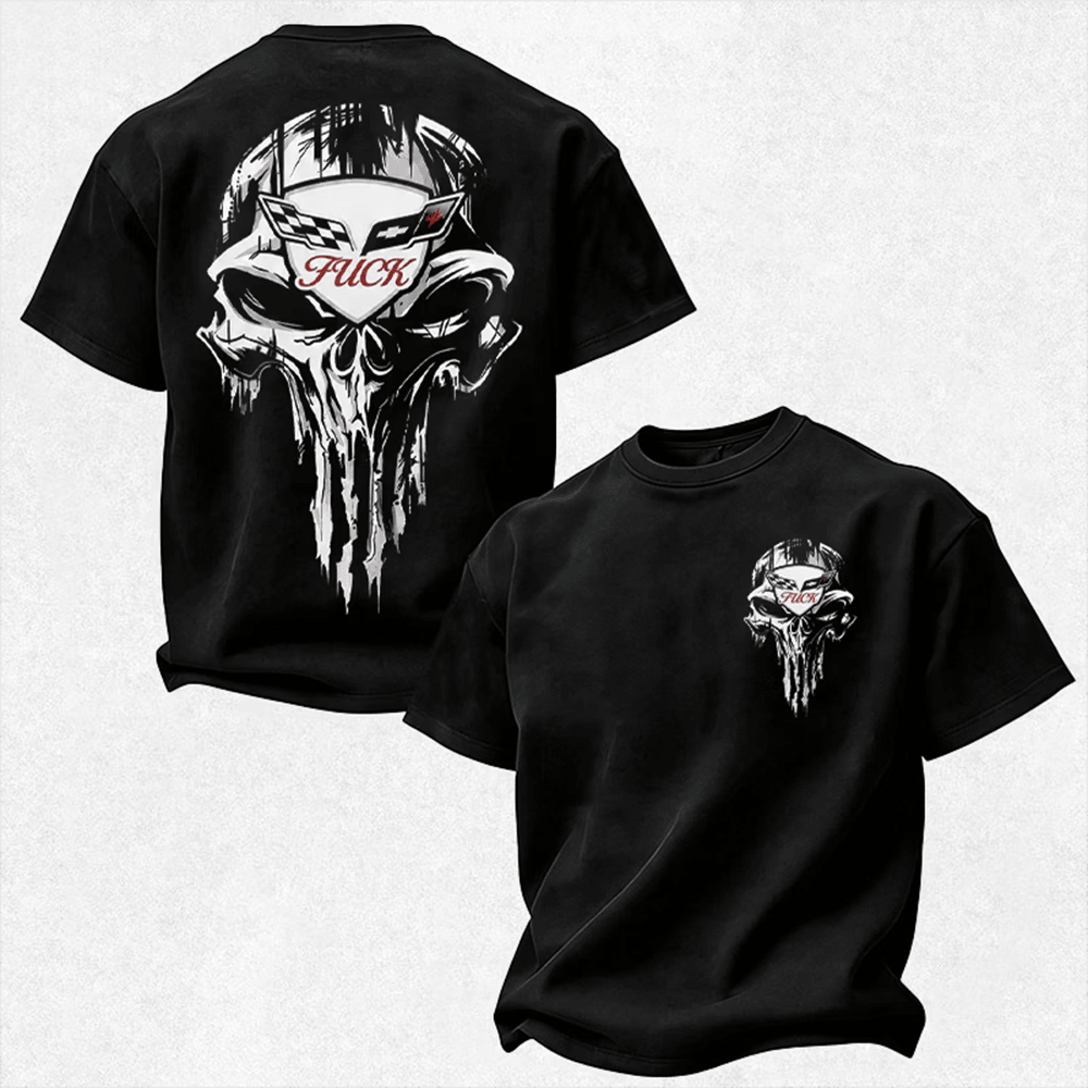 Corvette Racing Merch Vette Punisher Skull Vintage Biker T-Shirt Muscle Car Owners Gift Ideas