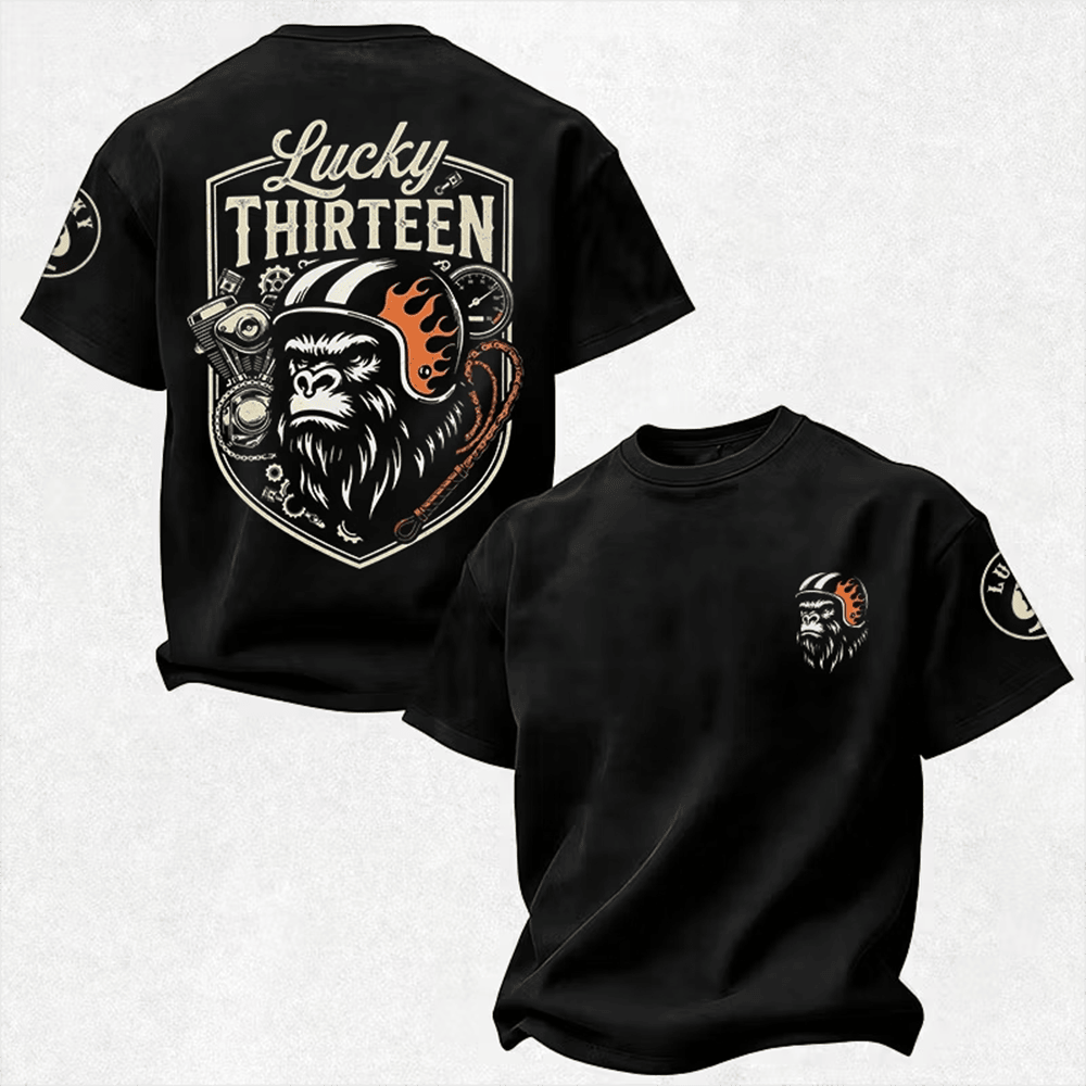 Lucky Thirteen Merch Gorilla Biker Graphic T-Shirt Gift For Sport Mens