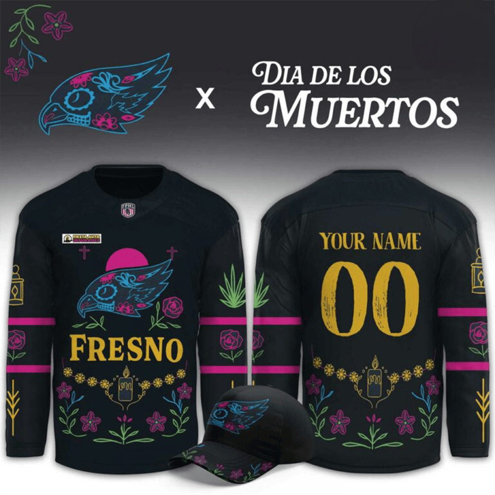 Custom Fresno Falcons Merch X Dia De Los Muertos 2026 Hockey Jersey Gift For Him