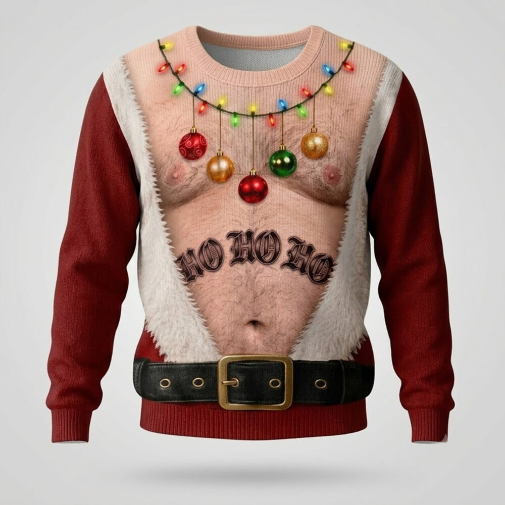 2026 Funny Santa Belly Ho Ho Ho Ugly Christmas Sweater Xmas Clothes Gift For Holiday Lovers