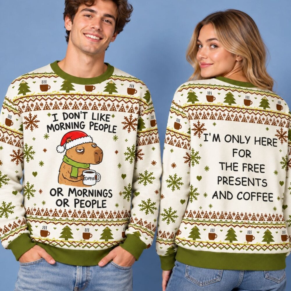 Capybara Coffee I Don’t Like Morning People Ugly Christmas Sweater Capybara Lovers Clothes Gift Ideas