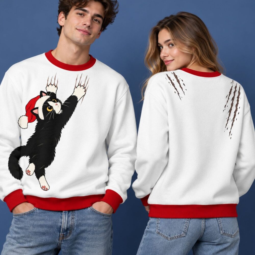 Funny Naughty Hanging Cat Ugly Christmas Sweater Christmas Cat Clothes Gift For Holiday Lovers