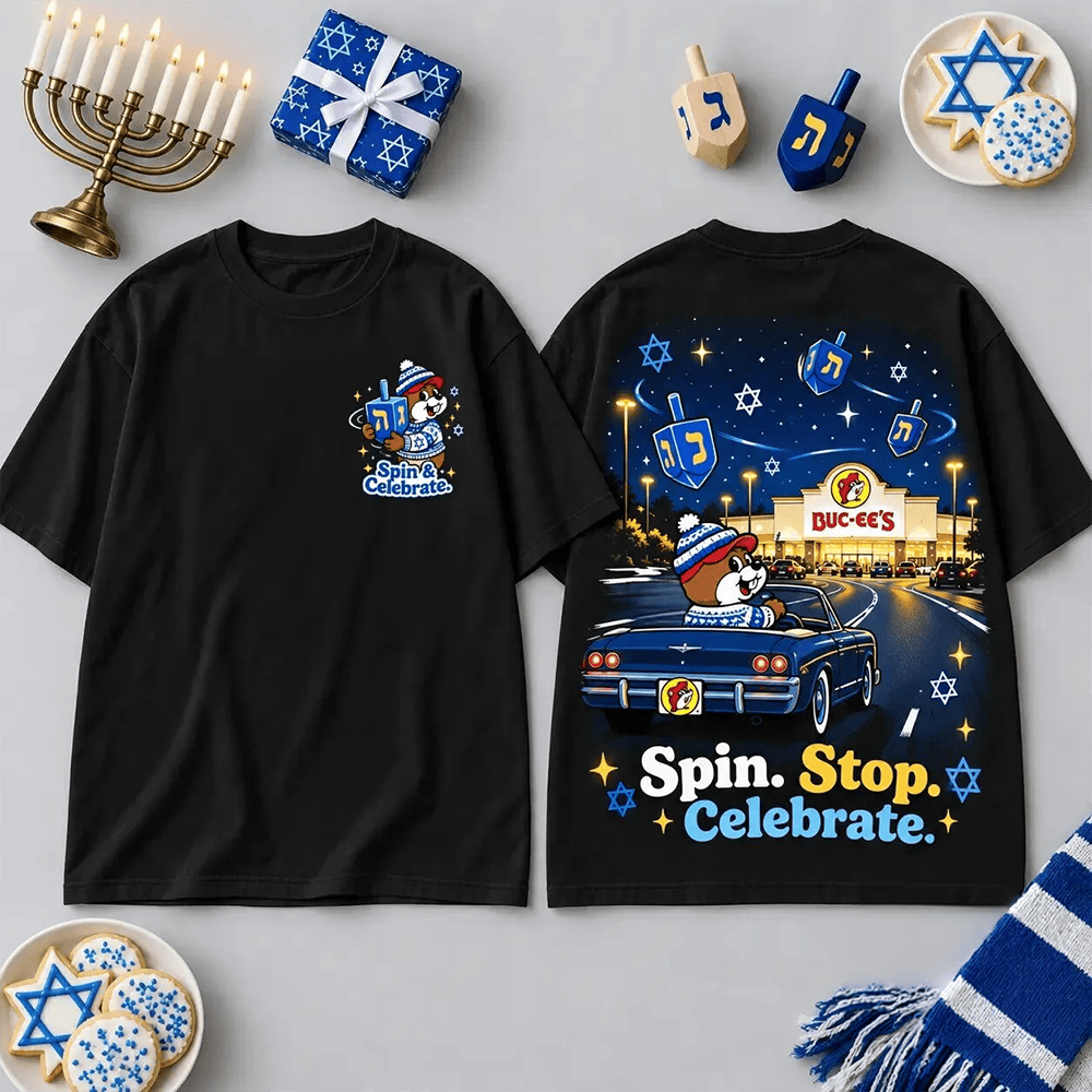 Buc-ee’s Merch Hanukkah Spin Stop Celebrate Winter Drives T-Shirt Gift For Road Trip Fans