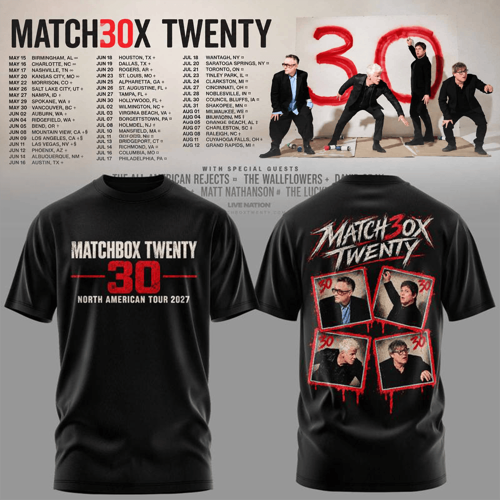 Matchbox Twenty Merch 30 North American Tour 2027 T-Shirt Concert Shirt Gift For Music Lovers