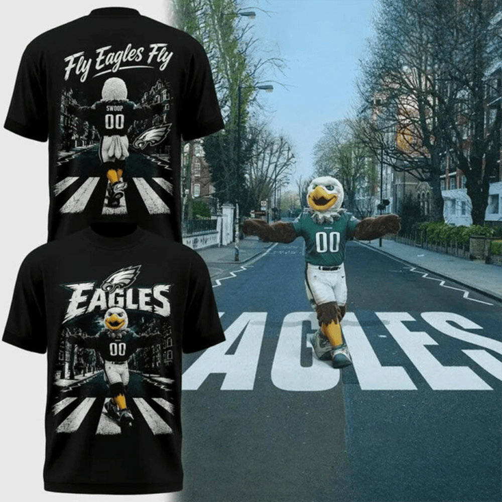 Philadelphia Eagles Merch Fly Eagles Fly Swoop Black T-Shirt Gift For Die Hard Fans