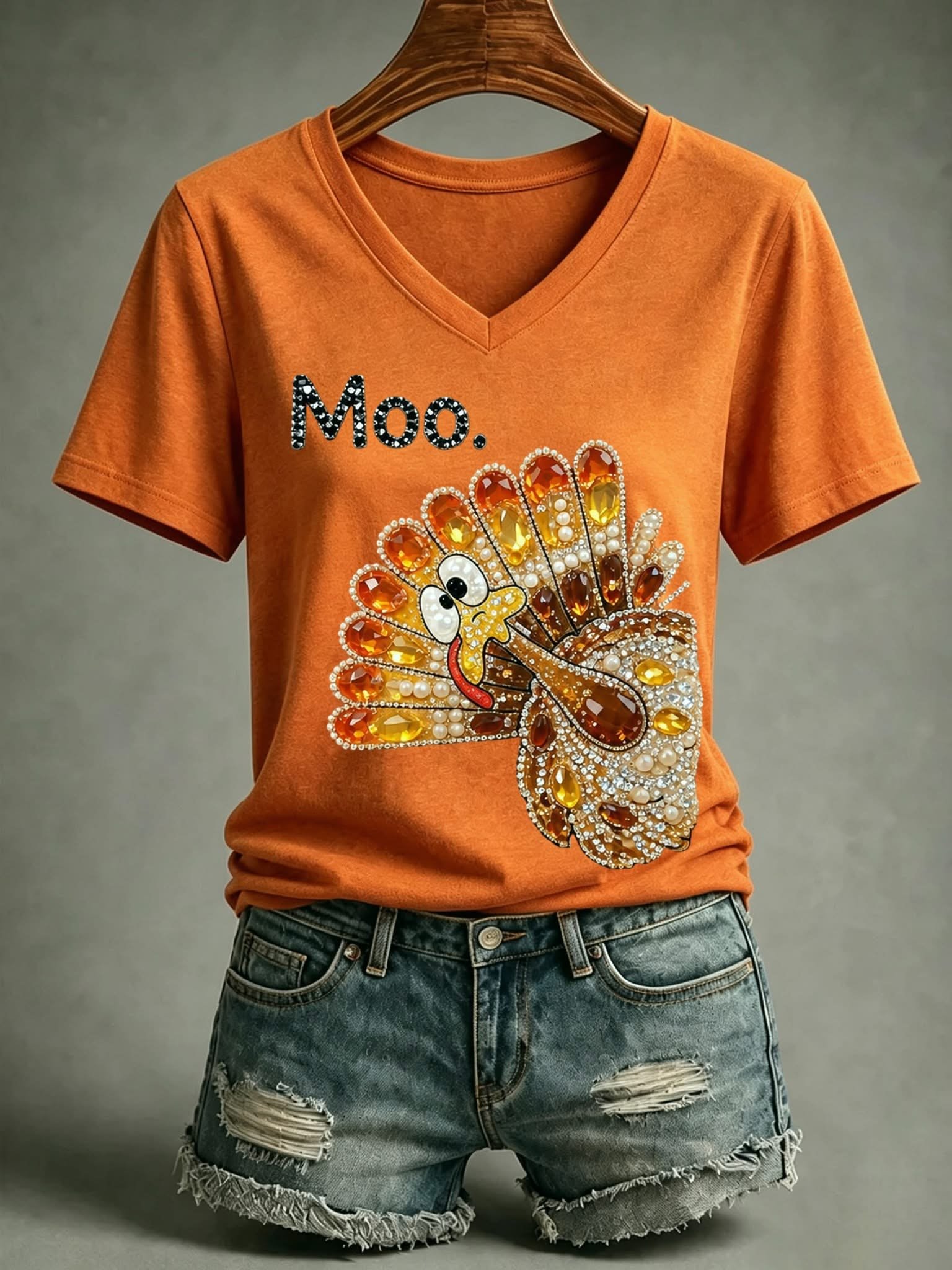 Thanksgiving Day Turkey V-Neck Shirt Funny Turkey Outfit Gift For Sisters On Thanksgiving Day