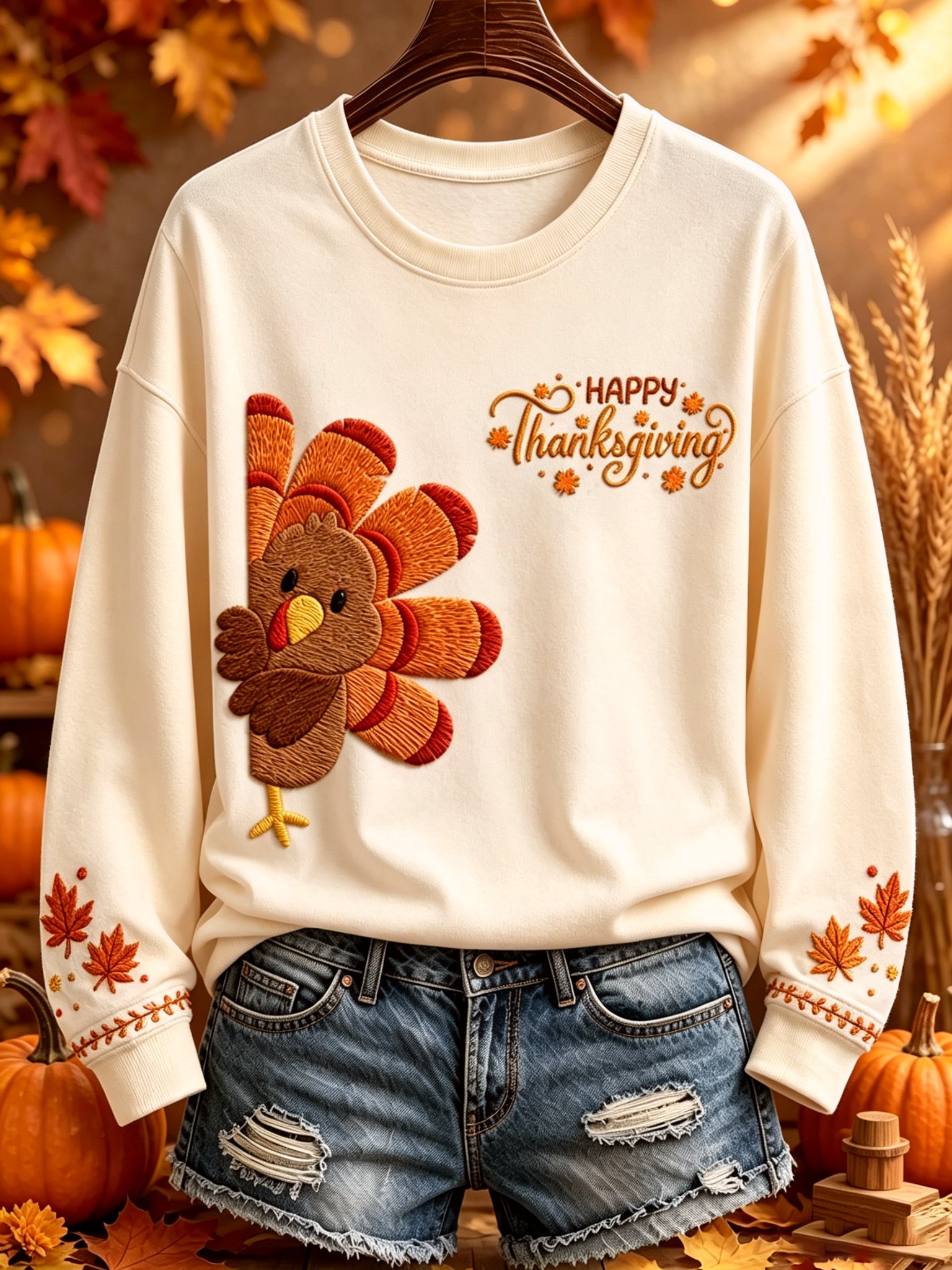 Happy Thanksgiving Sweatshirt Adorable Turkey Apparel Gift For Wife On Thanksgiving Day