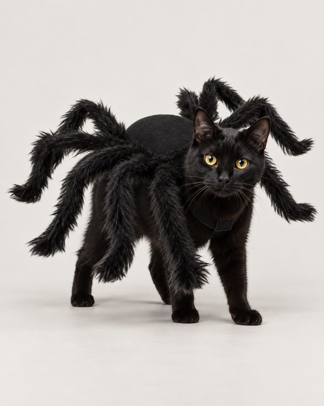 Black cat wearing the spider costume