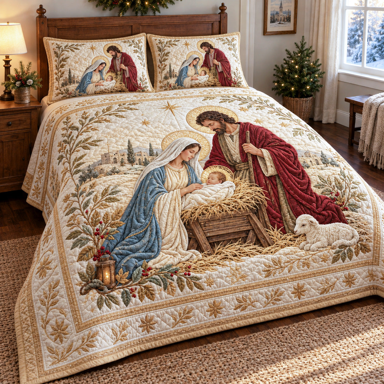 Sacred Wonder Quilted Bedding Set Christian Jesus Bedspread Set Religious Gift