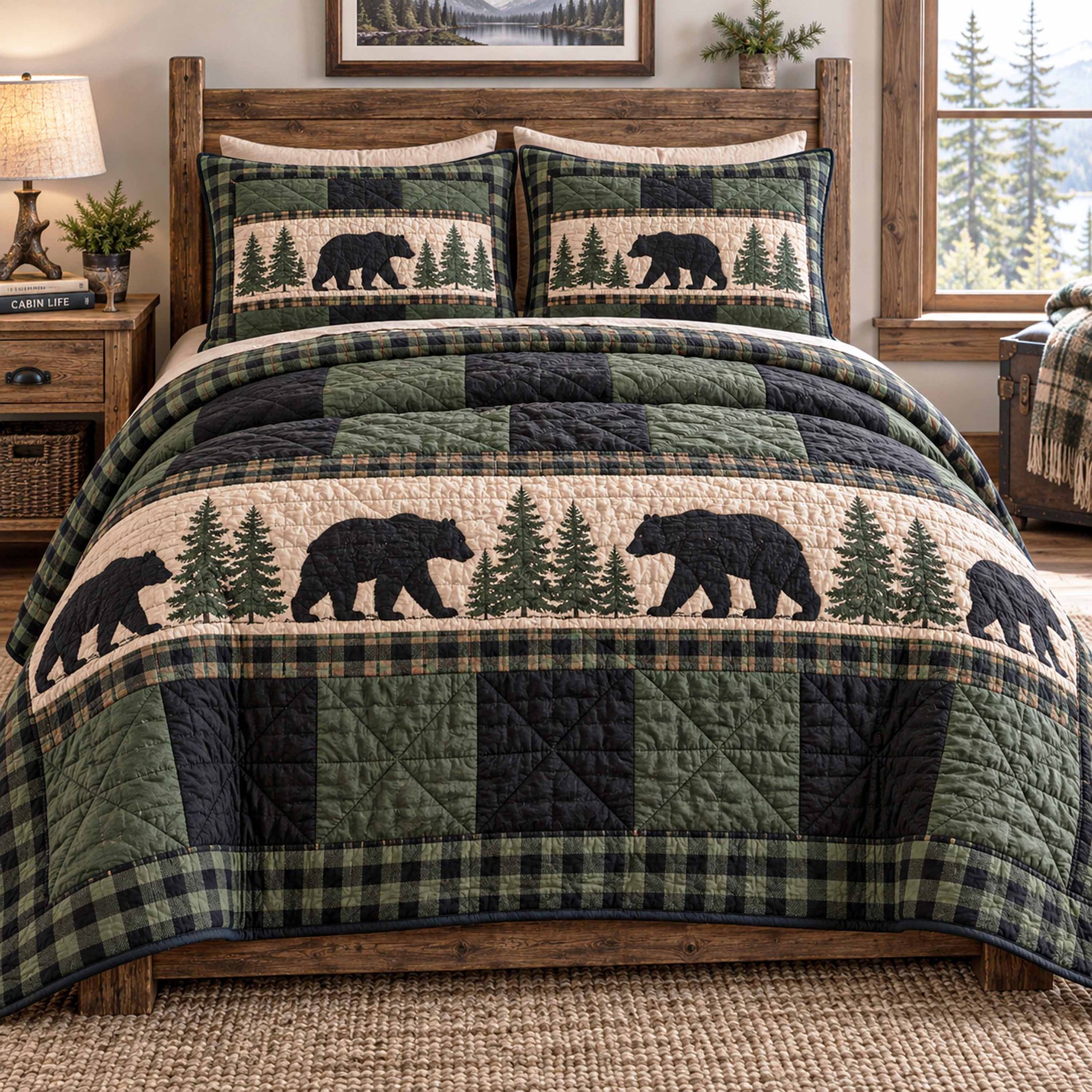 Pine March Quilted Bedding Set Christmas Tree Bedspread Set Family Gift