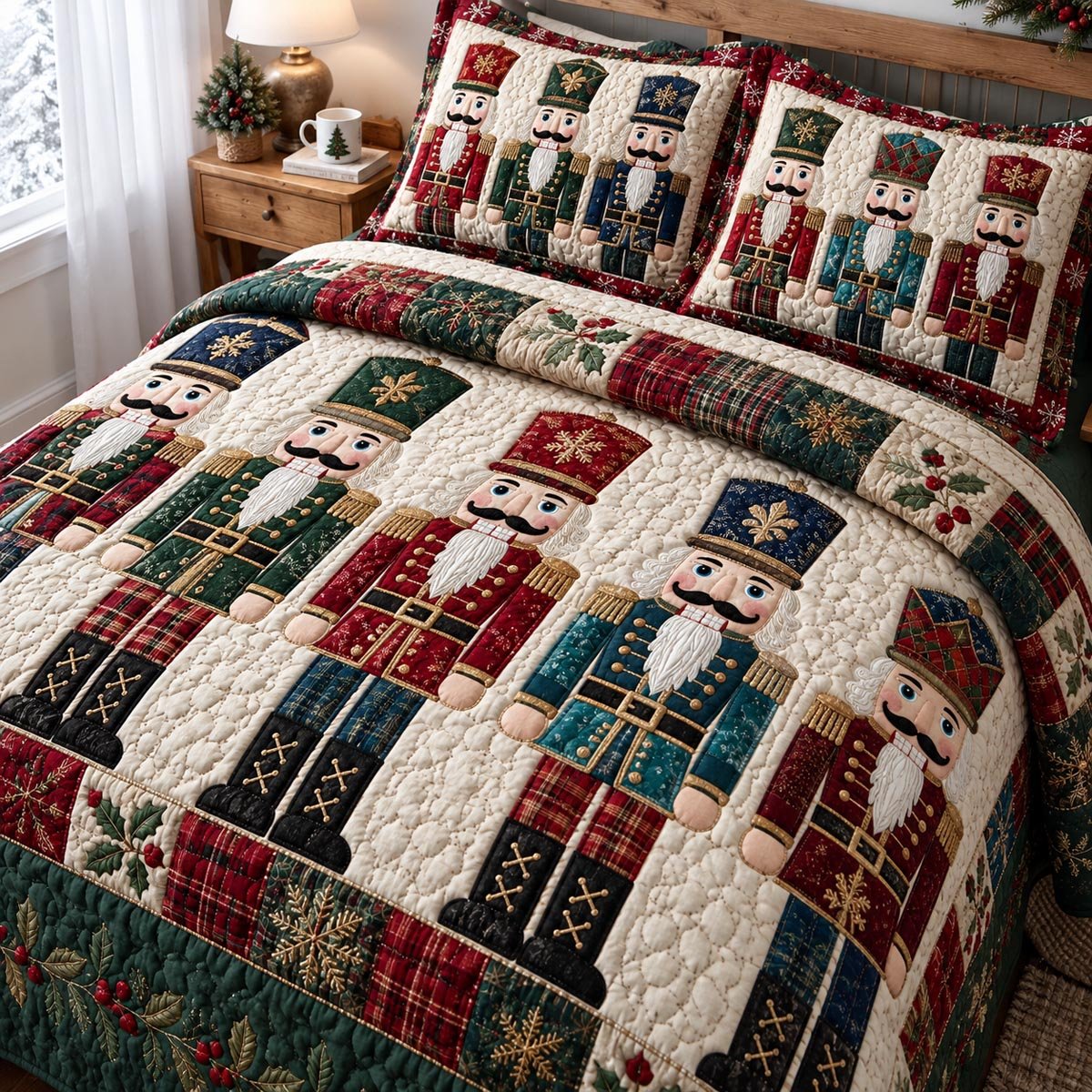 Christmas Nutcracker Parade Quilted Bedding Set Vintage Nutcracker Bedspread Set Holiday Gift