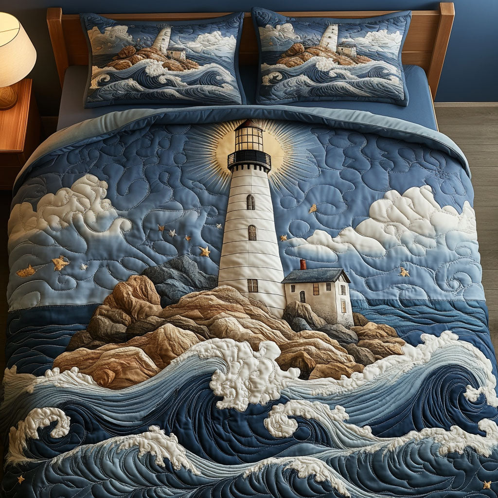 Harbor Light Quilted Bedding Set Beach House Bedspread Set Gift For Beach Lovers