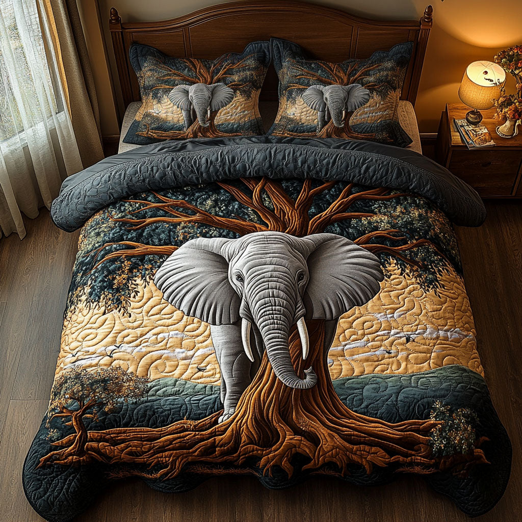 Elephant Baobab Quilted Bedding Set Cute Elephant Bedspread Set Elephant Lover Gift