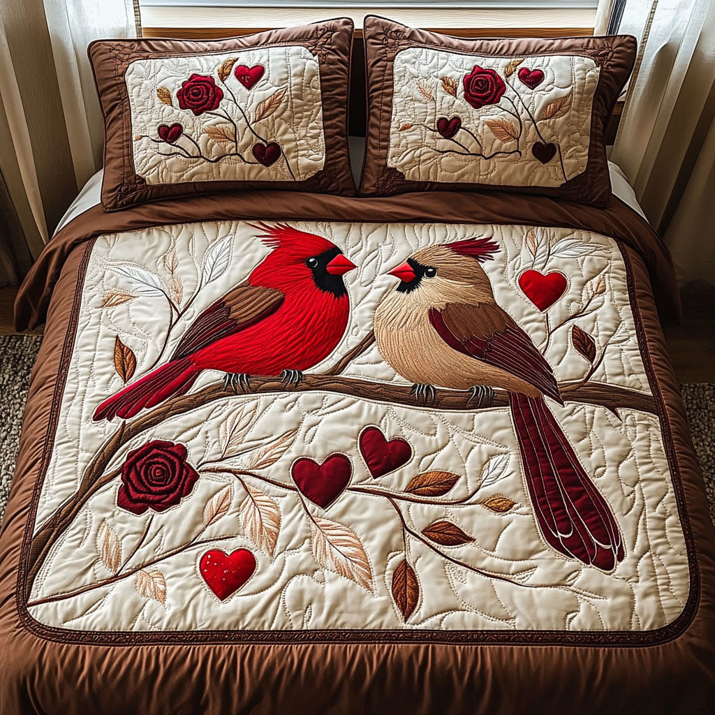 Cardinal Romance Quilted Bedding Set Memorial Cardinal Bedspread Set Gift For Mom