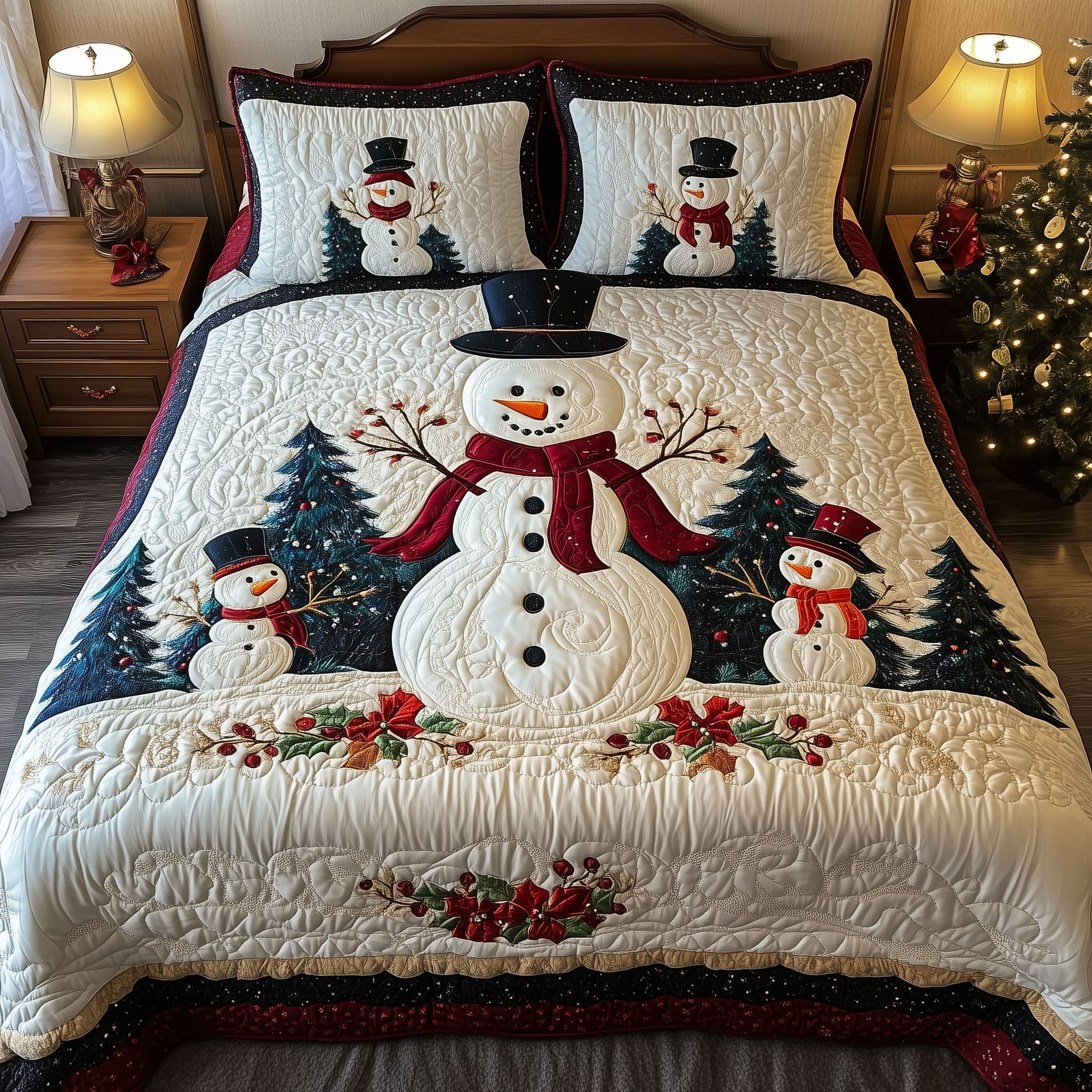 Frosty Friends Quilted Bedding Set Frosty Snowman Bedspread Set Xmas Gift For Mom